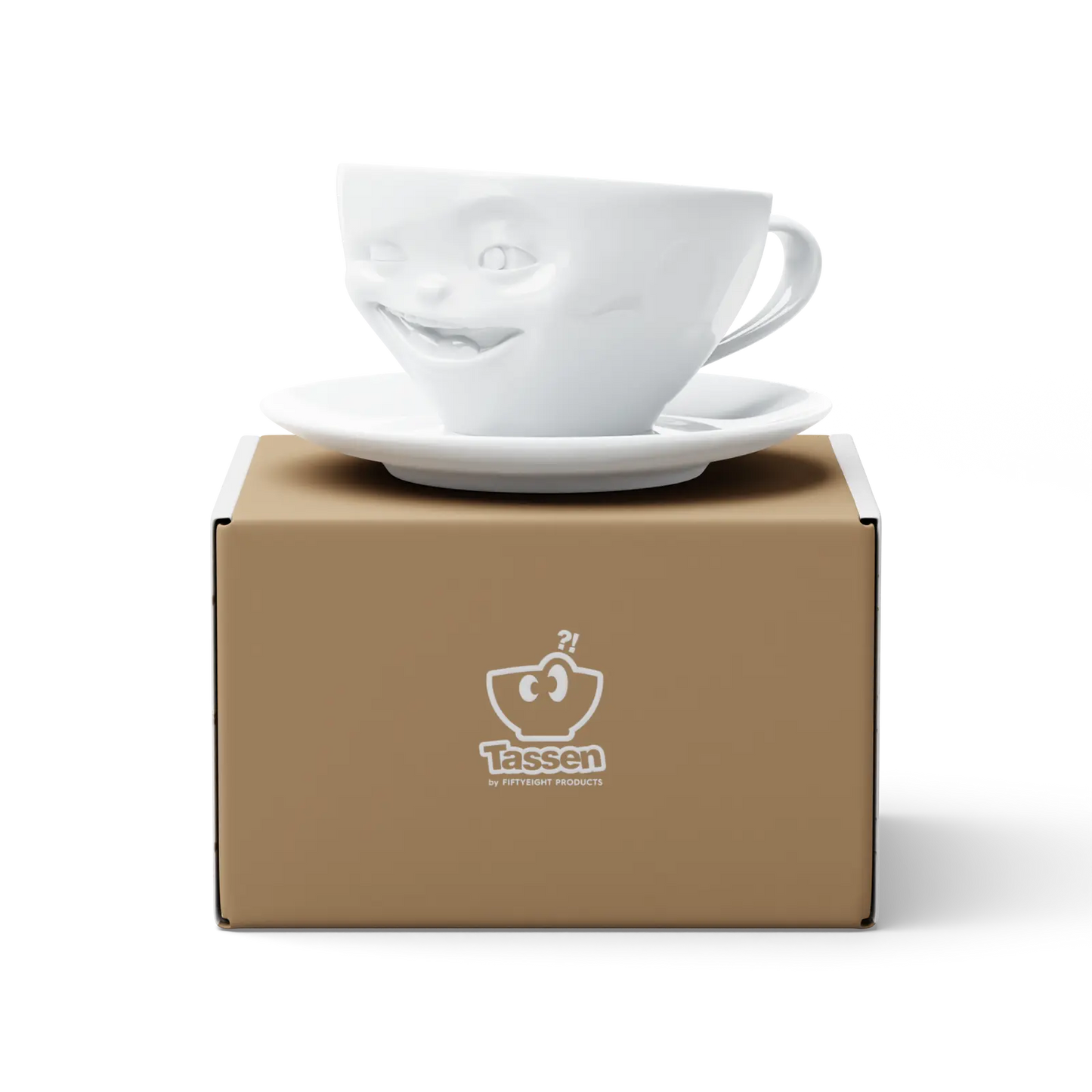 FiftyEight Kaffeetasse & Unterteller "Zwinkernd" mit der Geschenkbox