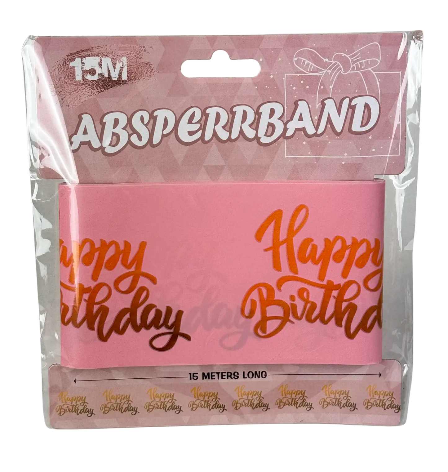 Absperrband "Happy Birthday" in rosa/gold