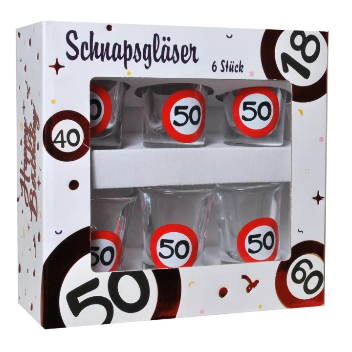 Schnapsgläser zum 50. Geburtstag "Verkehrsschild"