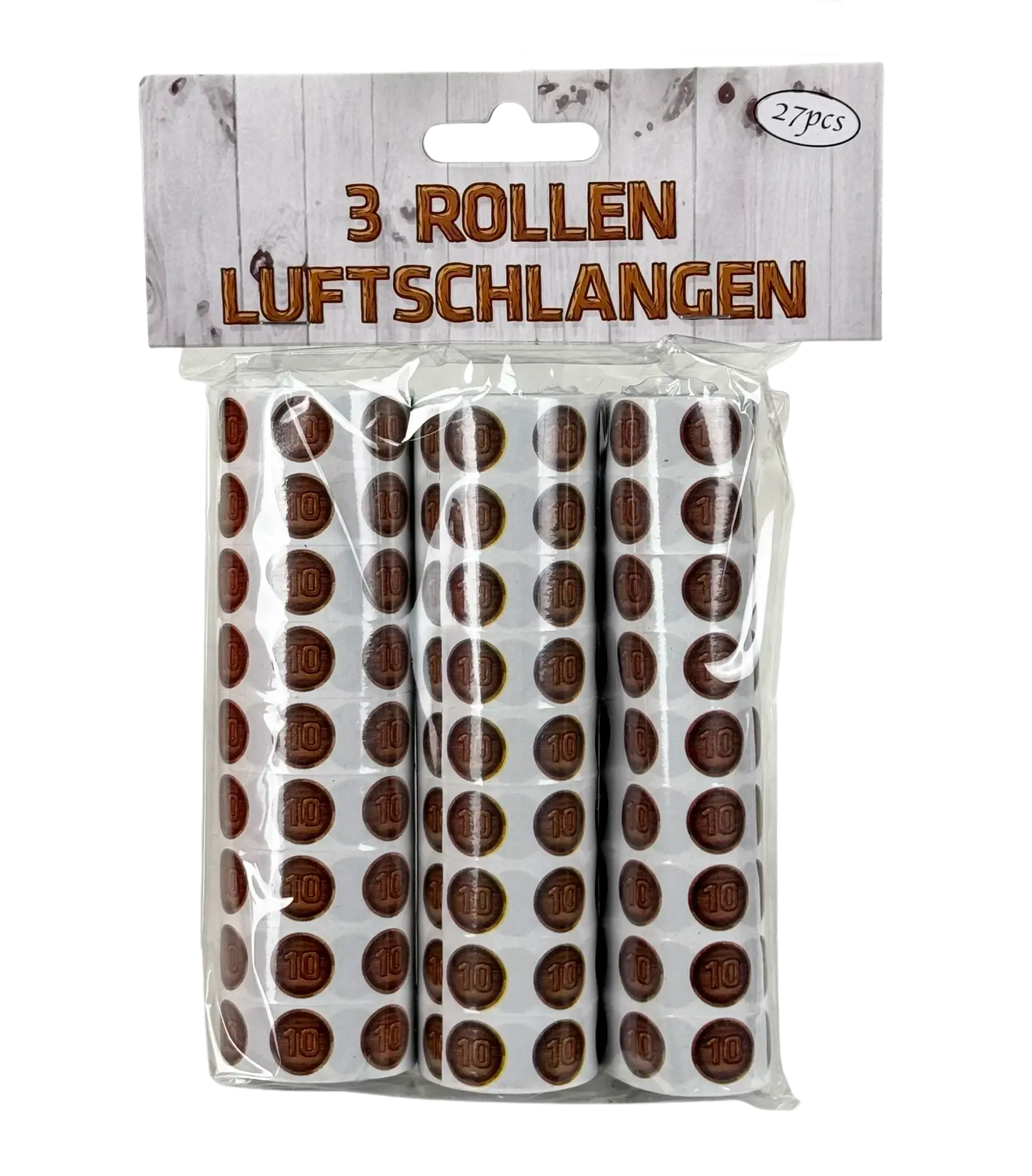 Luftschlangen mit Zahl "10" in Holzoptik