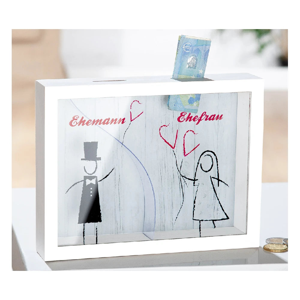 Spardose "Hochzeitspaar" mit Glasfront