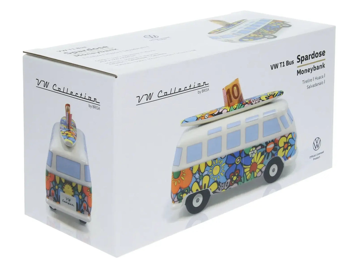 VW T1 Bulli Spardose "Blumen" mit Surfbrett