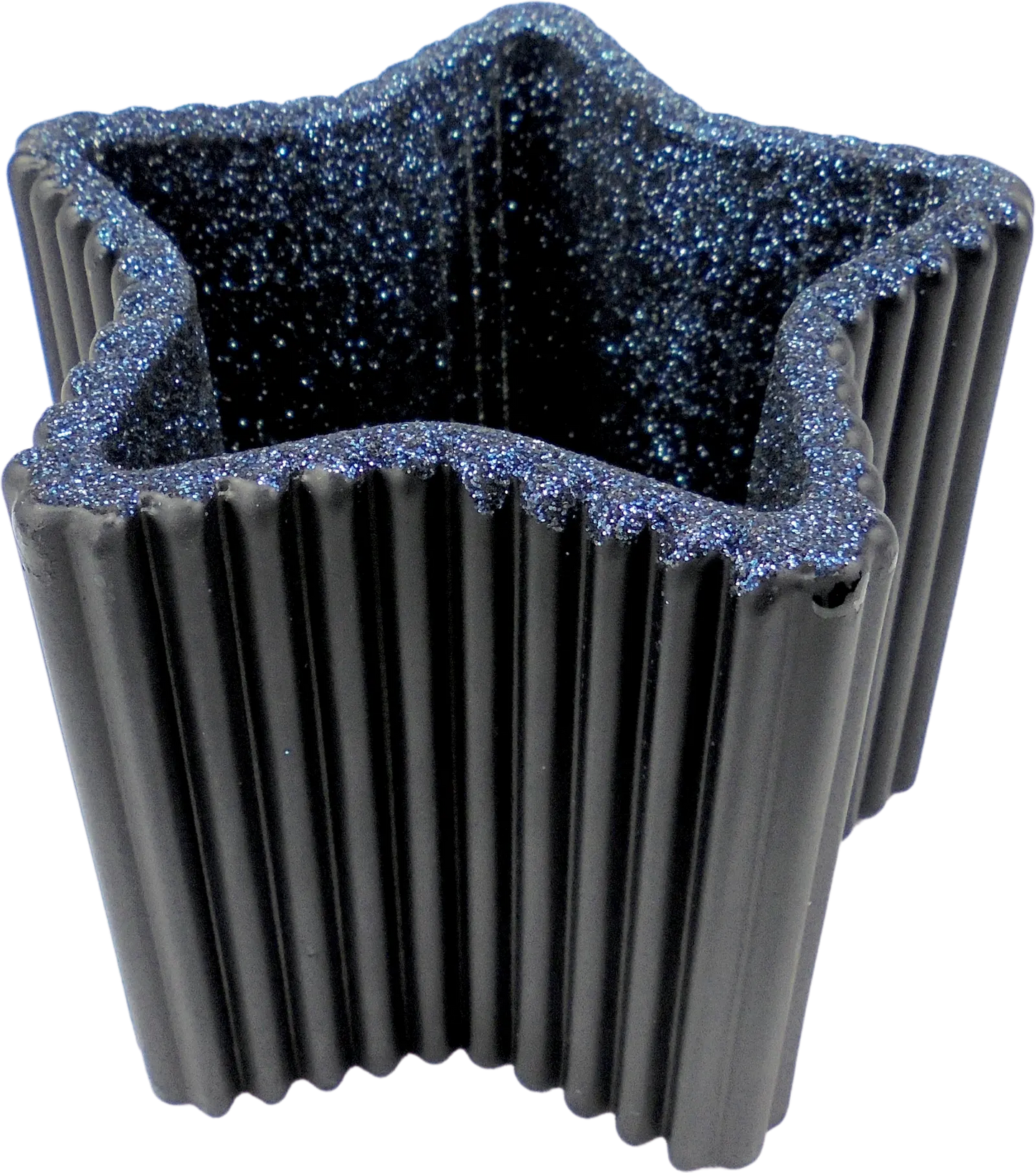 Teelichtglas "Stern" mit blauen Glitzer innen