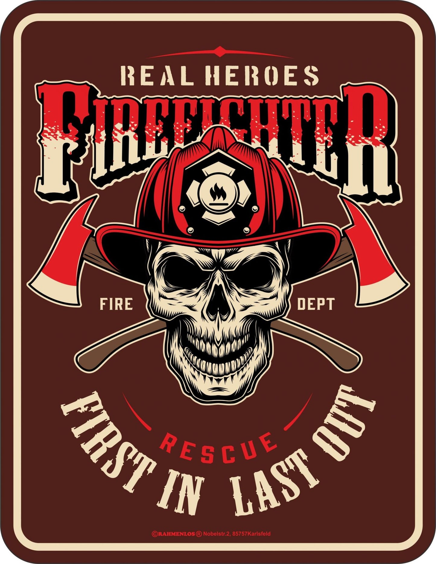 RAHMENLOS® Blechschild "Feuerwehrmann - Firefighter"