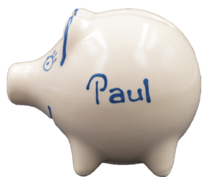Handgemachtes Sparschwein mit dem Motiv „Seehund mit Taucherbrille“, 8 cm – personalisierbar mit Wunschnamen oder Wunschtext