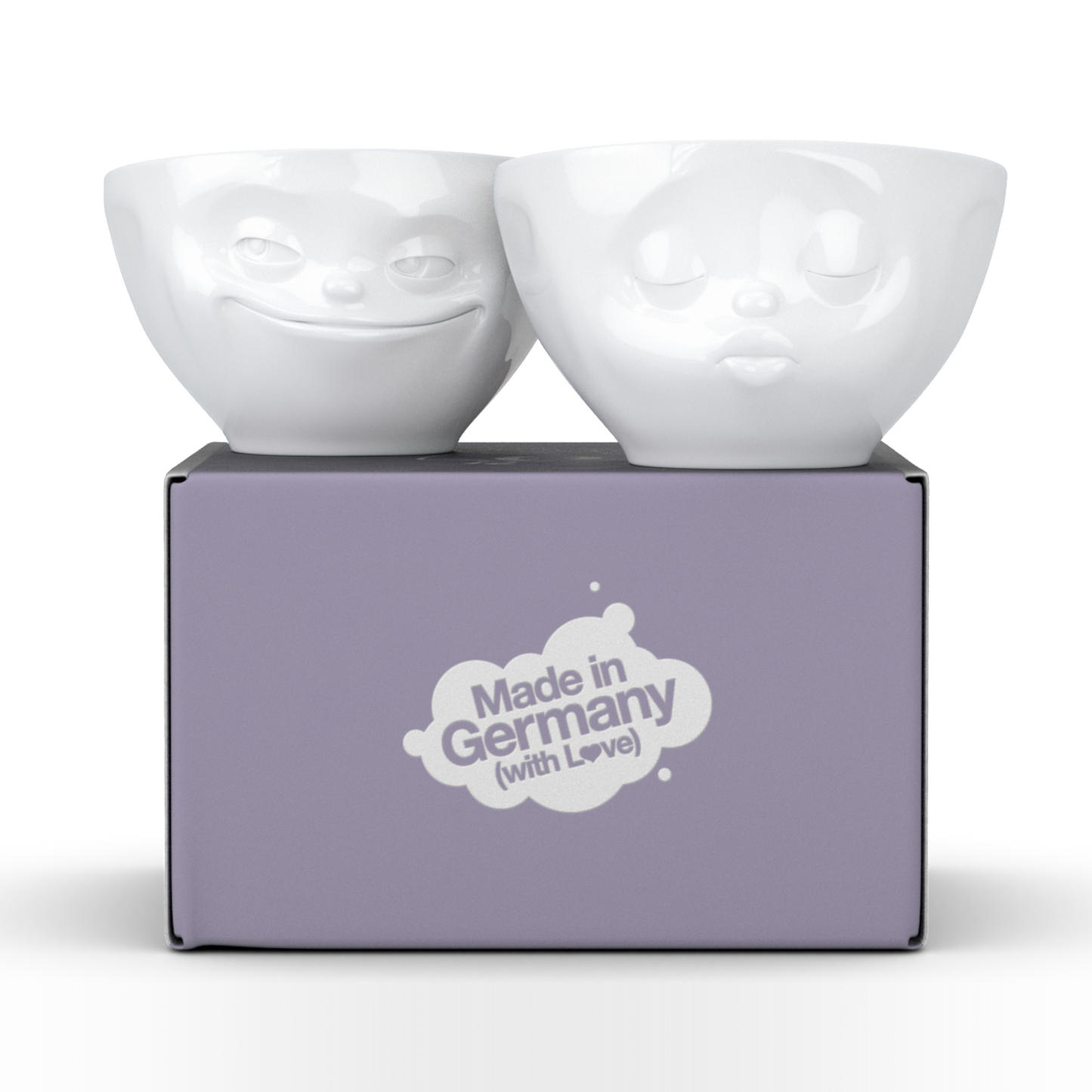 FiftyEight Schälchen-Set "Küssend & Grinsend", Front, weiß mit passender Geschenkbox