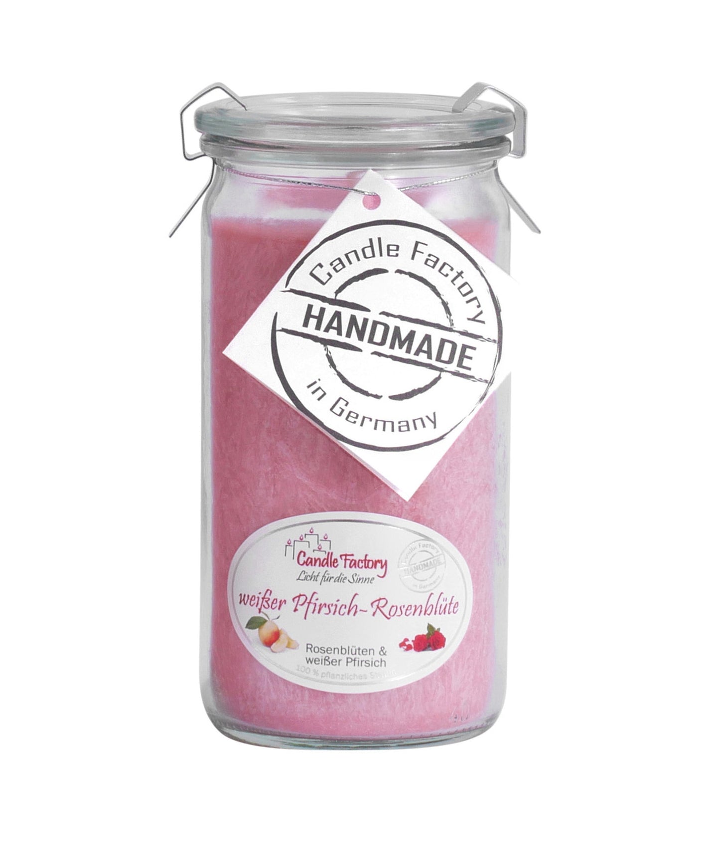 Candle Factory Duftkerze - Weißer Pfirsich-Rosenblüten im Weck-Glas