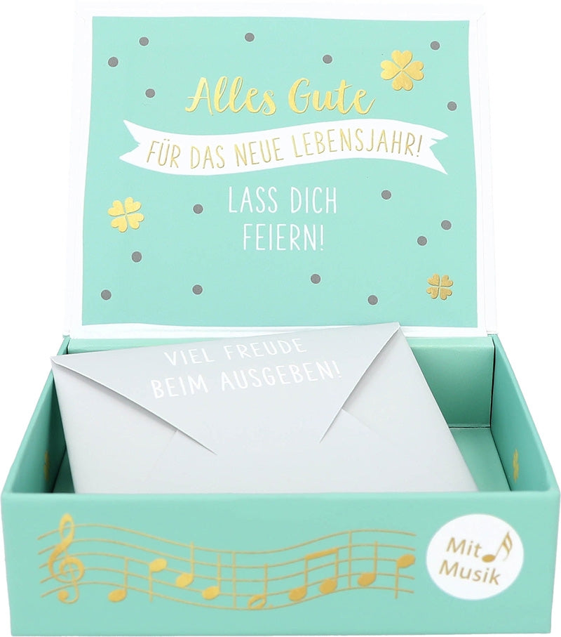 Geschenkbox mit Musik zum 70. Geburtstag “Heute”, aufgeklappt