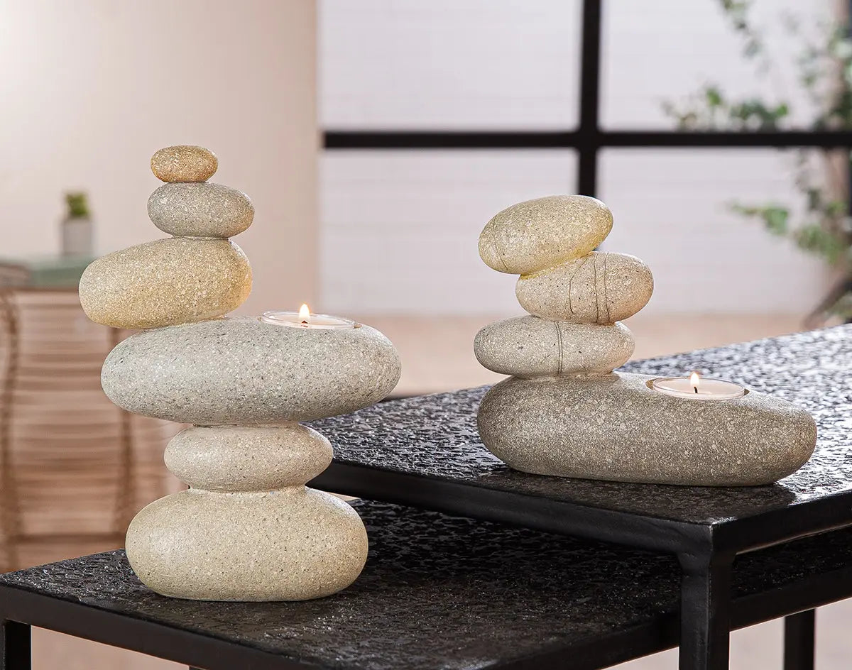 Teelichtleuchter „Zen-Steine“ aus Kunstharz Mood
