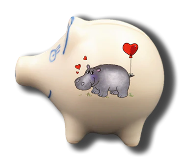 Handgemachtes Sparschwein Nilpferd (8 cm), mit Wunschnamen/Wunschtext