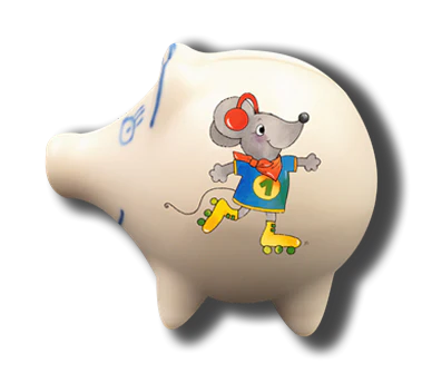 Handgemachtes Sparschwein Maus (8 cm), mit Wunschnamen/Wunschtext