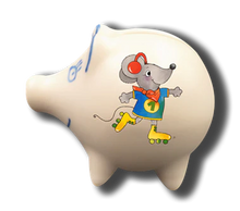 Handgemachtes Sparschwein Maus (8 cm), mit Wunschnamen/Wunschtext