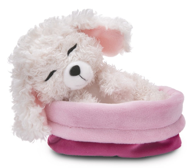 NICI Kuscheltier schlafender Pudel im Körbchen - 12 cm/weiß