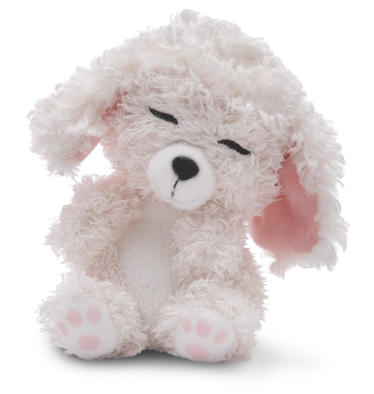 NICI Kuscheltier schlafender Pudel im Körbchen - 12 cm/weiß