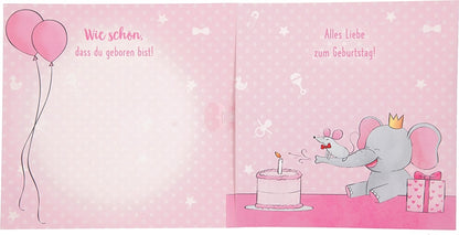 1. Geburtstag - Karte mit Musik / rosa