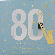 Musikkarte 80. Geburtstag / blaugrau