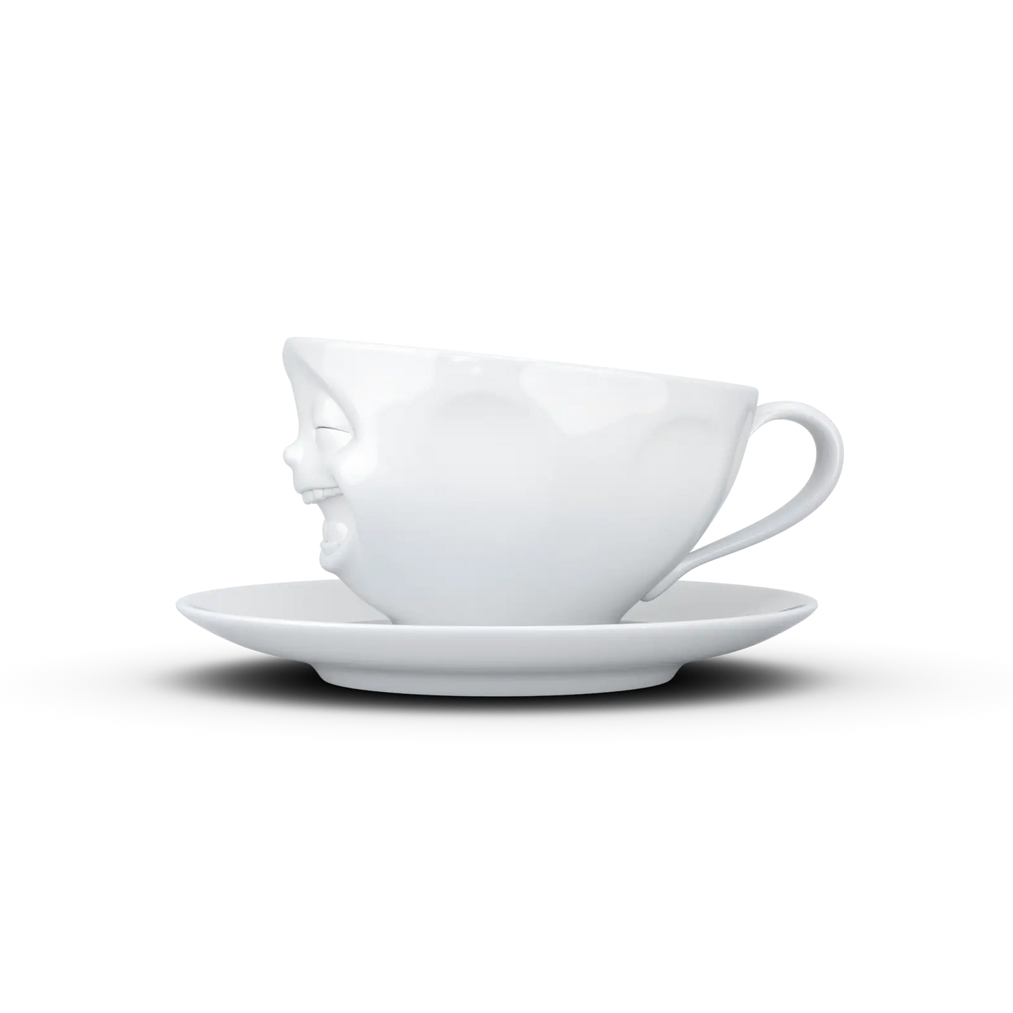 FiftyEight Kaffeetasse &amp; Unterteller "Lachend", Seitenansicht