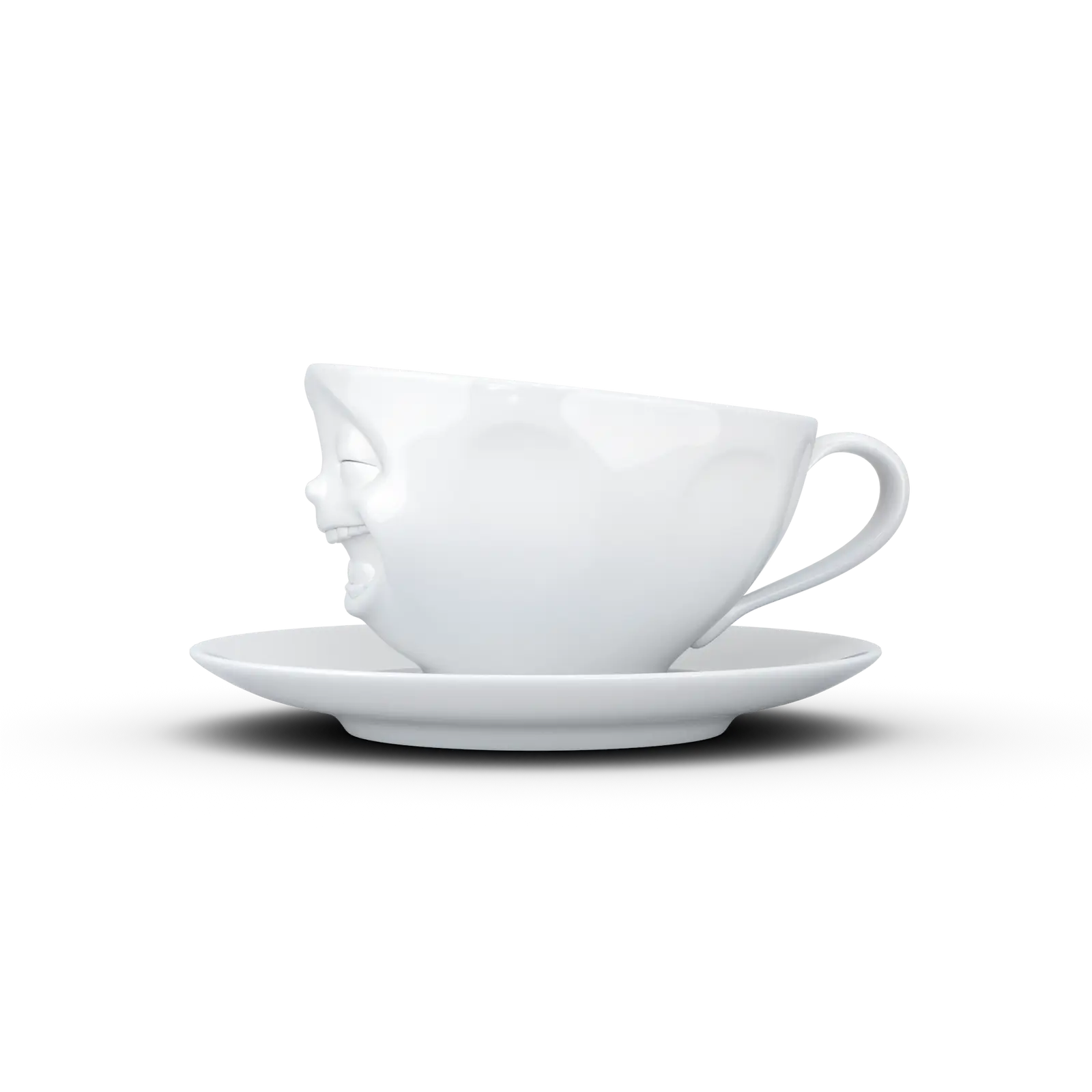 FiftyEight Kaffeetasse &amp; Unterteller "Lachend", Seitenansicht