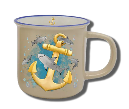 Handgemachte Tasse "Anker & Hai" mit Wunschname