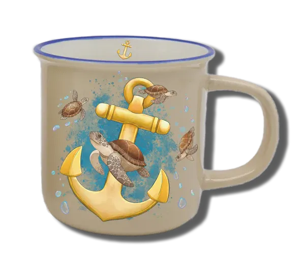 Handgemachte Tasse "Anker & Schildkröte" mit Wunschname