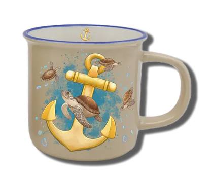 Handgemachte Tasse "Anker & Schildkröte" mit Wunschname