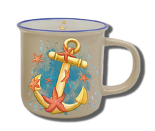Handgemachte Tasse "Anker & Seestern" mit Wunschname