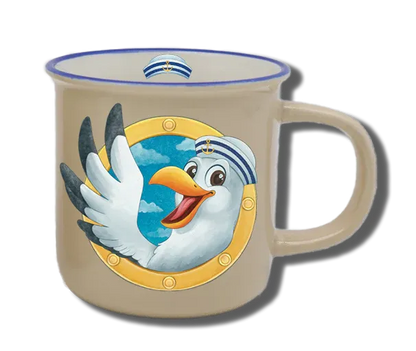 Handgemachte Tasse "Bullauge & Möwe" mit Wunschname