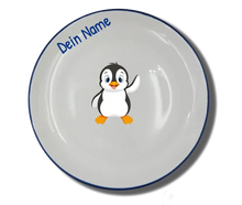 Handgemachter Teller (Ø 20cm) "Pinguin" Natur mit Wunschname