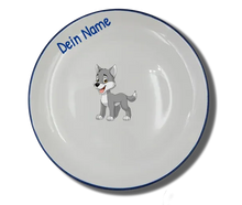 Handgemachter Teller (Ø 20cm) "Wolf" Natur mit Wunschname