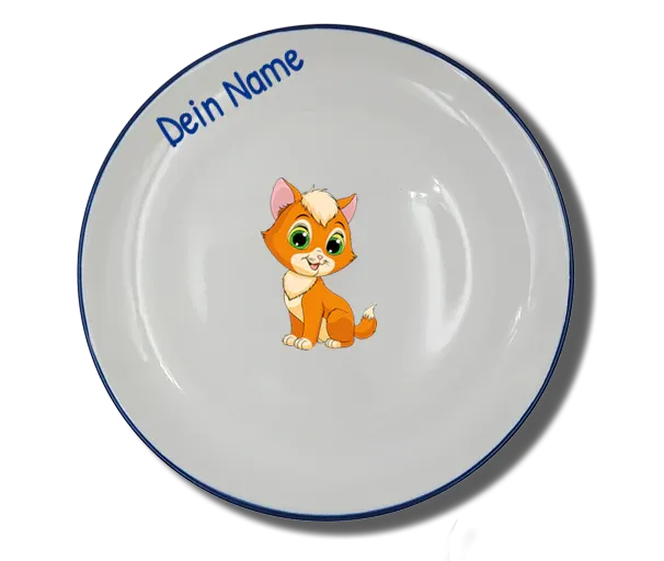 Handgemachter Teller (Ø 20cm) "Katze" Natur mit Wunschname