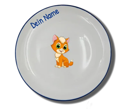 Handgemachter Teller (Ø 20cm) "Katze" Natur mit Wunschname