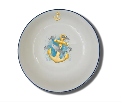Handgemachte Schale Natur (Ø 15cm) "Anker & Hai" mit Wunschname