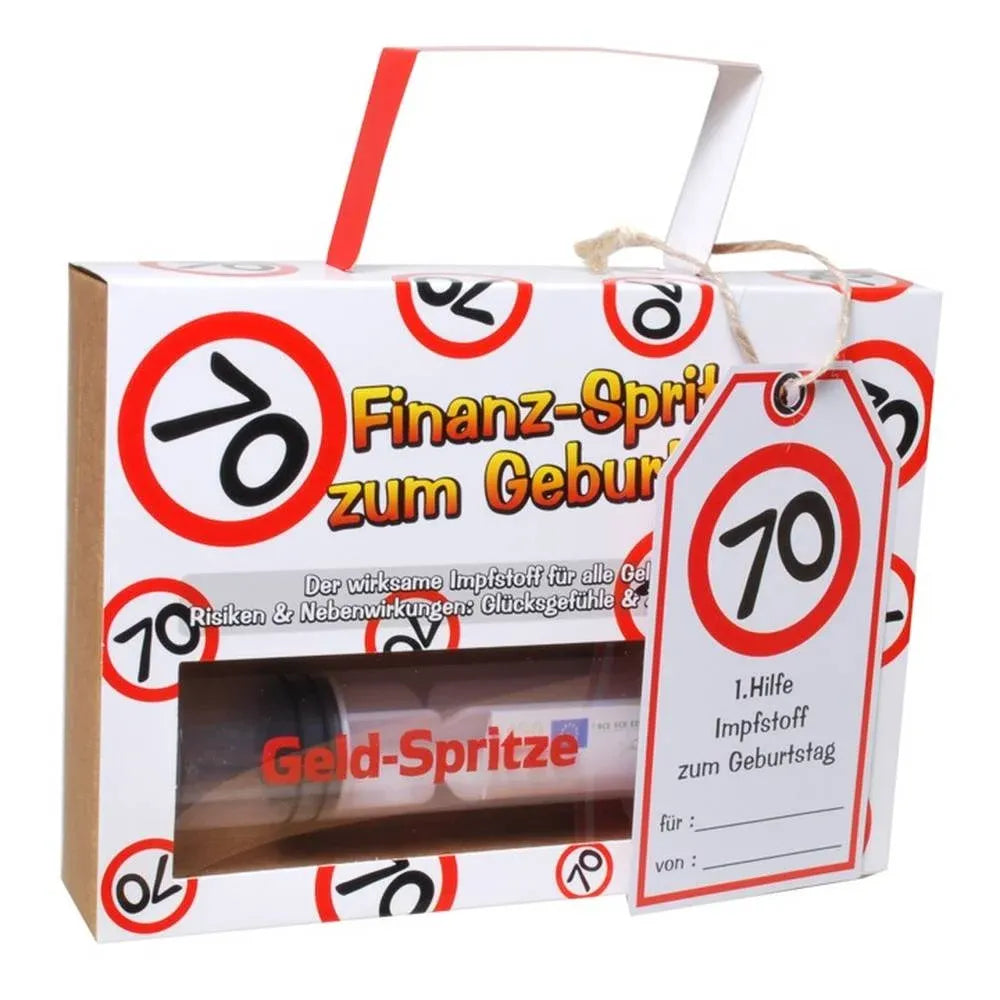 Finanz-Spritze zum 70. Geburtstag: Deko-Spritze zum Befüllen mit Geld