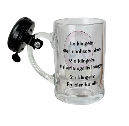 Bierkrug mit Klingel “70. Geburtstag” Rückseite