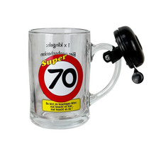 Bierkrug mit Klingel "70. Geburtstag"
