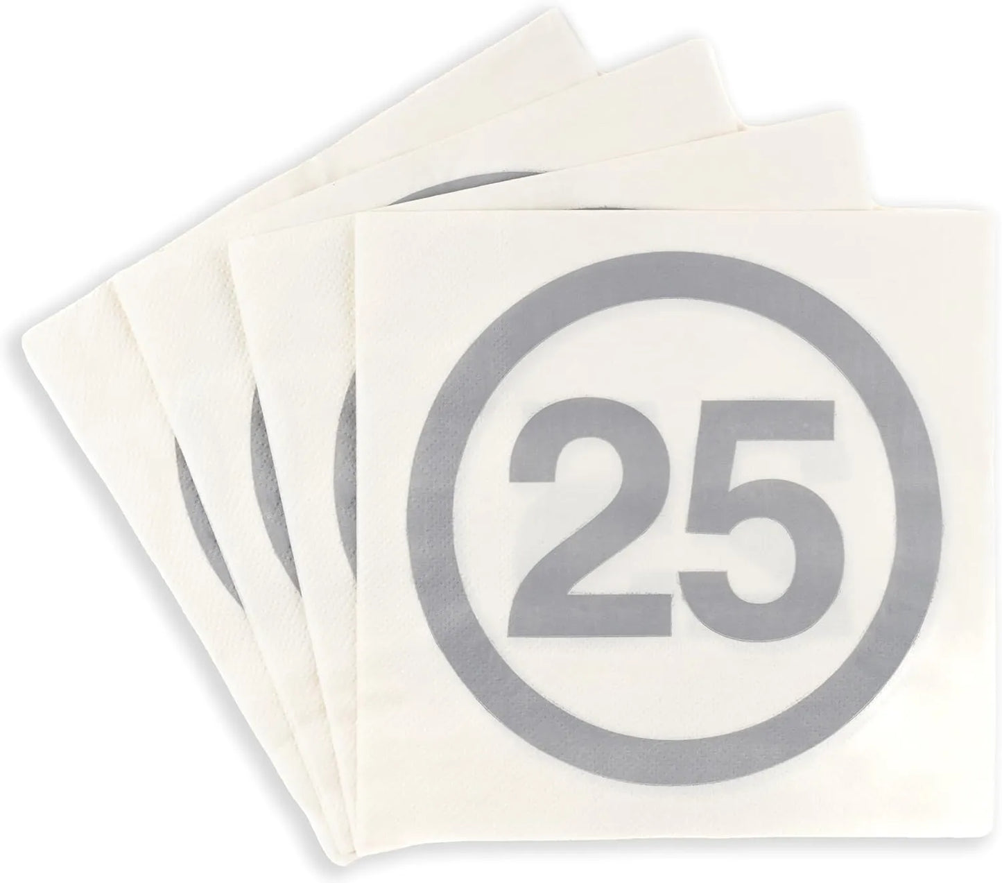 Servietten mit Zahl "25" in Silber zur Silberhochzeit oder zum 25. Geburtstag