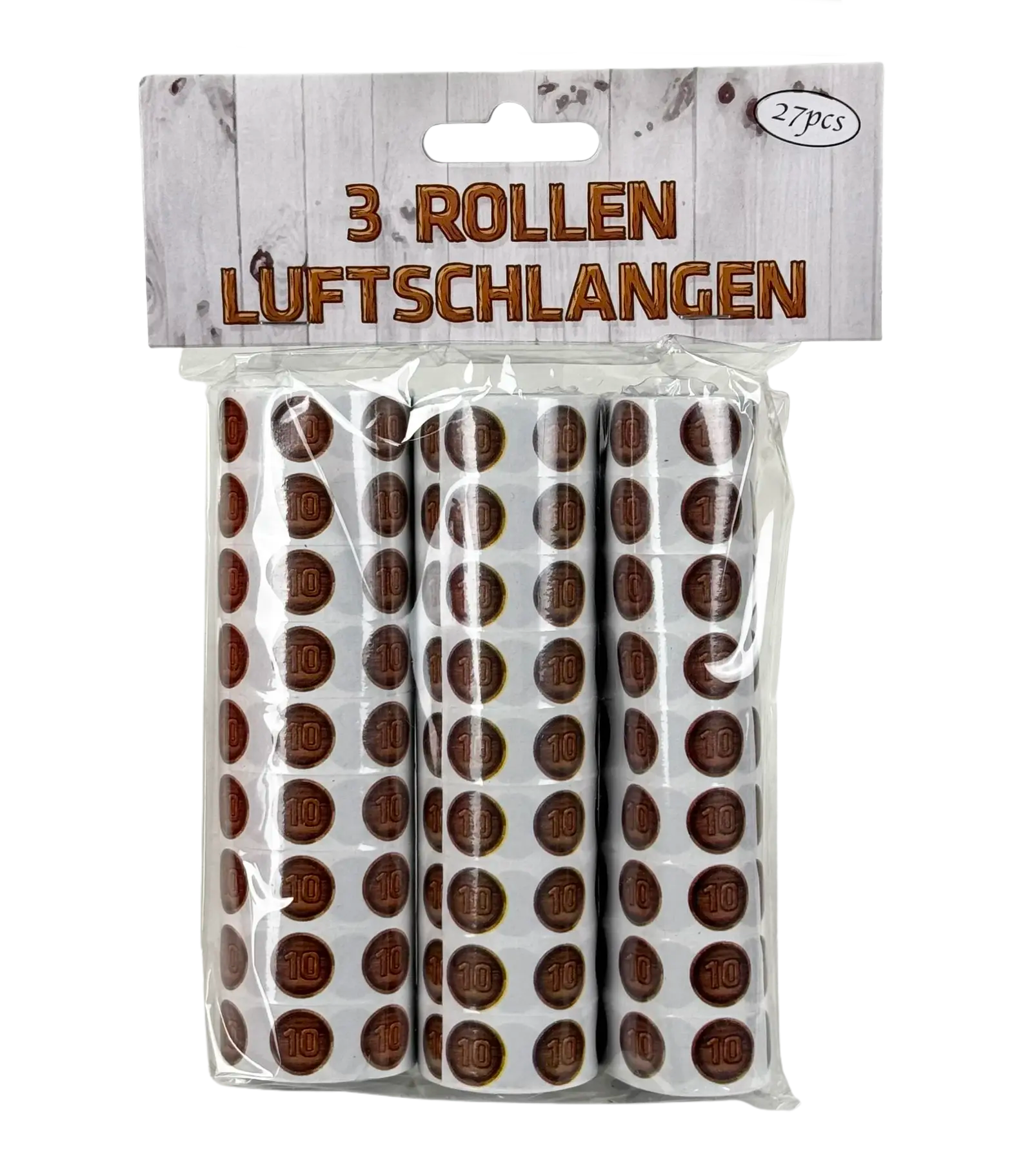 Luftschlangen mit Zahl "10" in Holzoptik