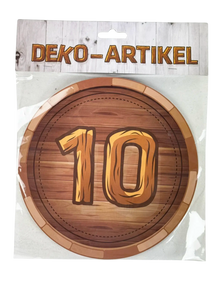 Schild zum 10. Jubiläum in Holzoptik