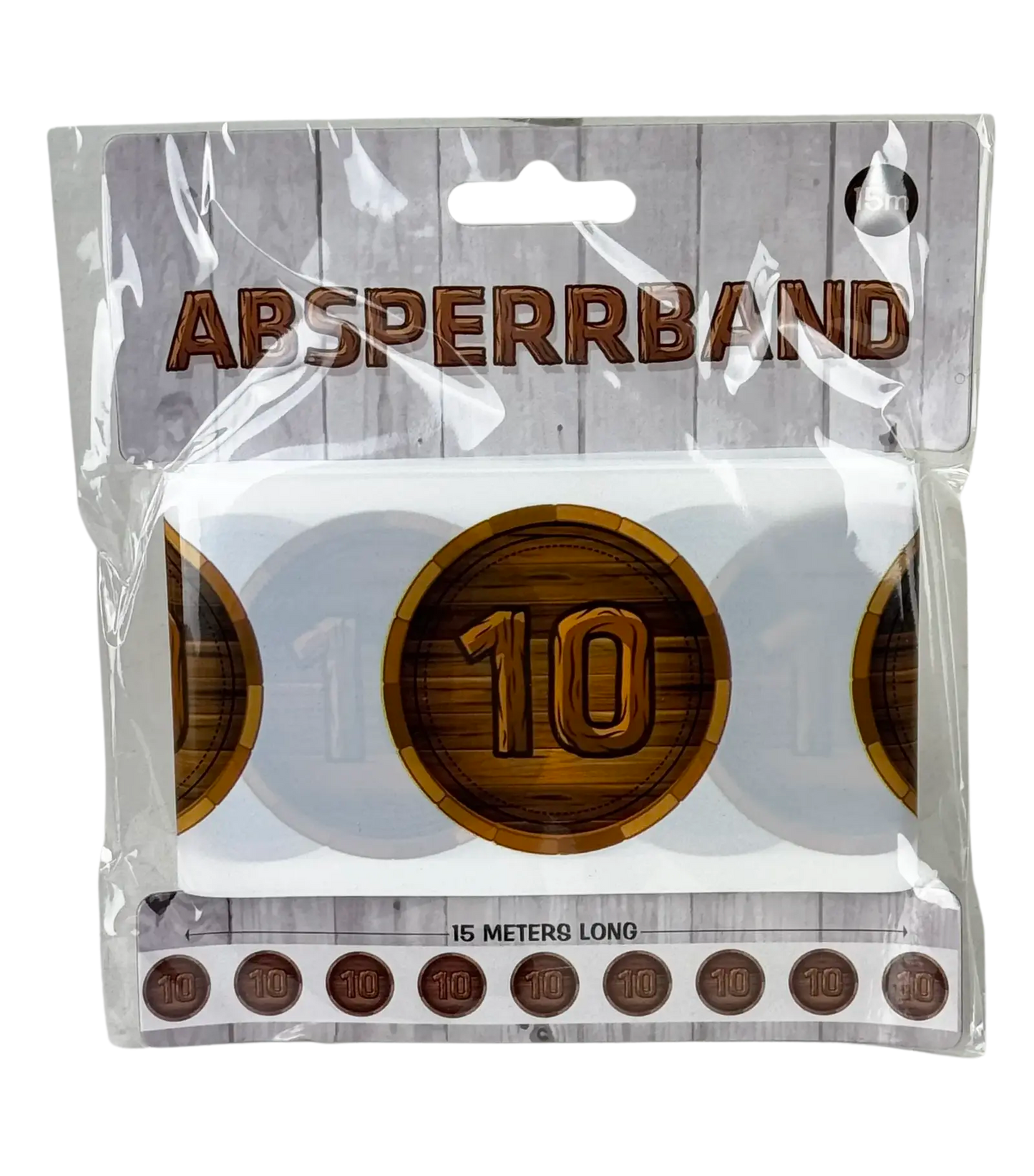 Absperrband mit Zahl "10" in Holzoptik