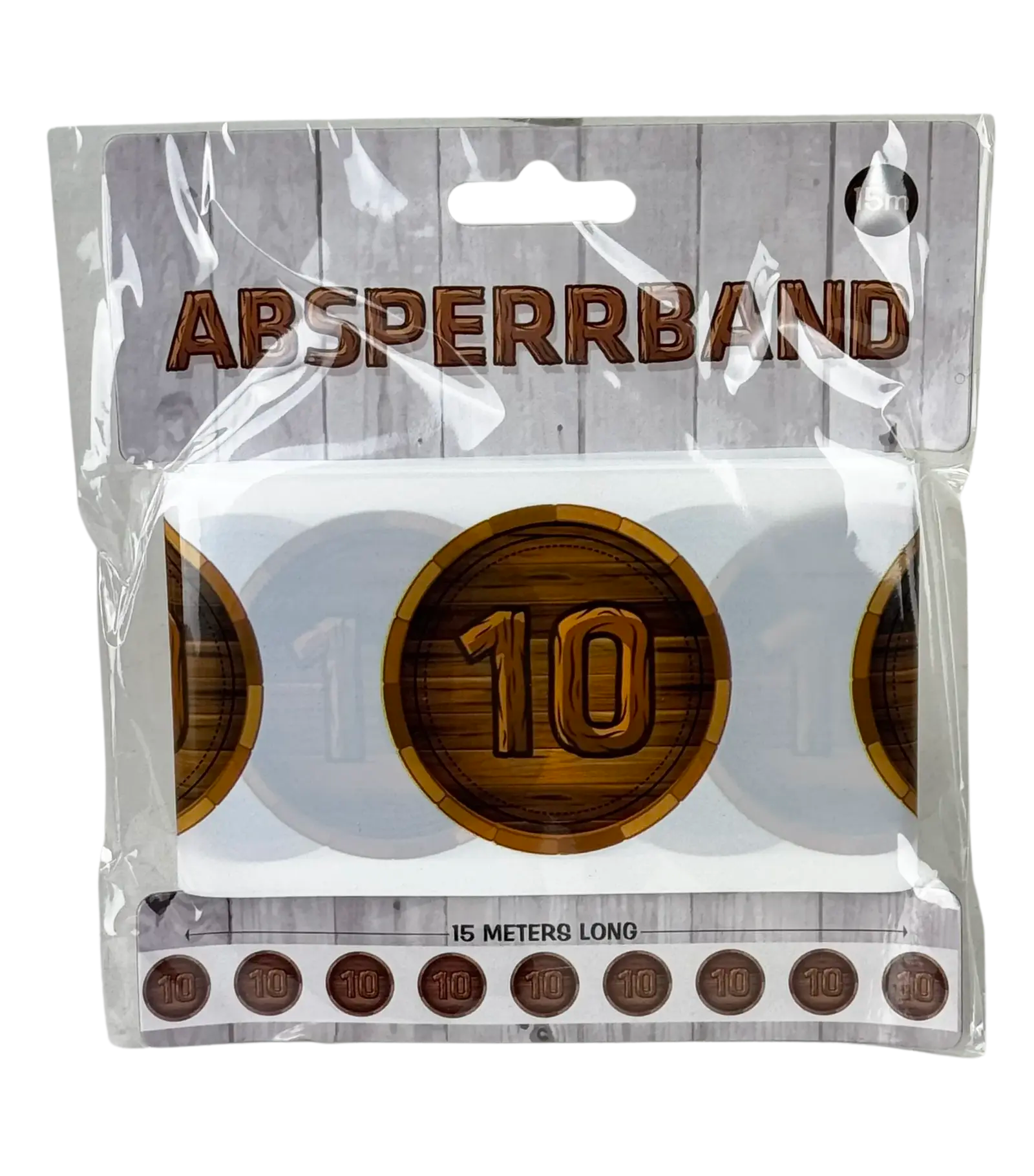 Absperrband mit Zahl "10" in Holzoptik