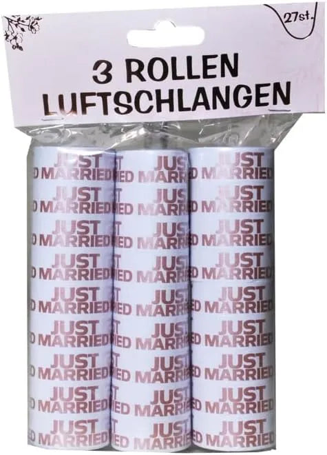 Luftschlangen "Just Married" Weiß/Roségold zur Hochzeit