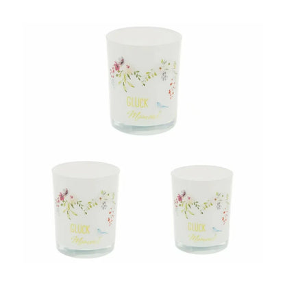 CEPEWA Teelichtglas "GLÜCK Moment" mit Blumen und Vogel
