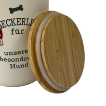 Personalisierte Vorratsdose für Hundeleckerlis mit Namen und Sprüchen