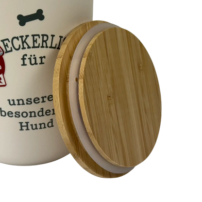 Personalisierte Vorratsdose für Hundeleckerlis mit Namen und Sprüchen