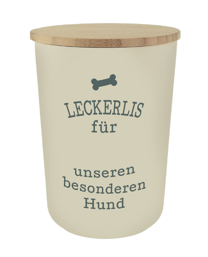 Personalisierte Vorratsdose für Hundeleckerlis mit Namen und Sprüchen