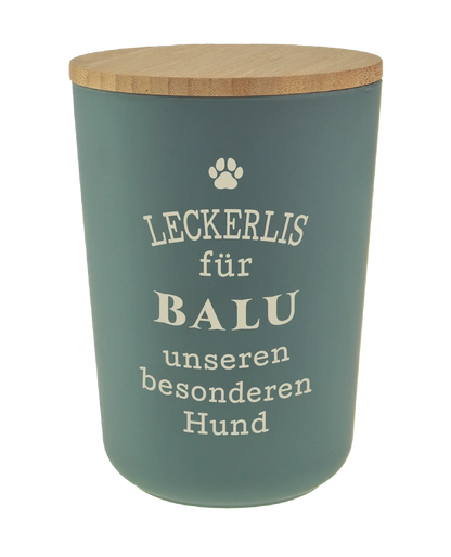 Personalisierte Vorratsdose für Hundeleckerlis mit Namen und Sprüchen