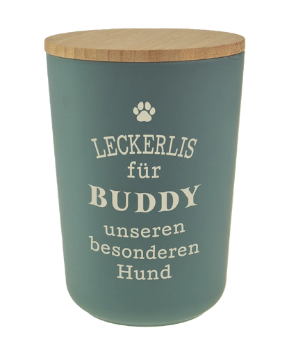 Personalisierte Vorratsdose für Hundeleckerlis mit Namen und Sprüchen