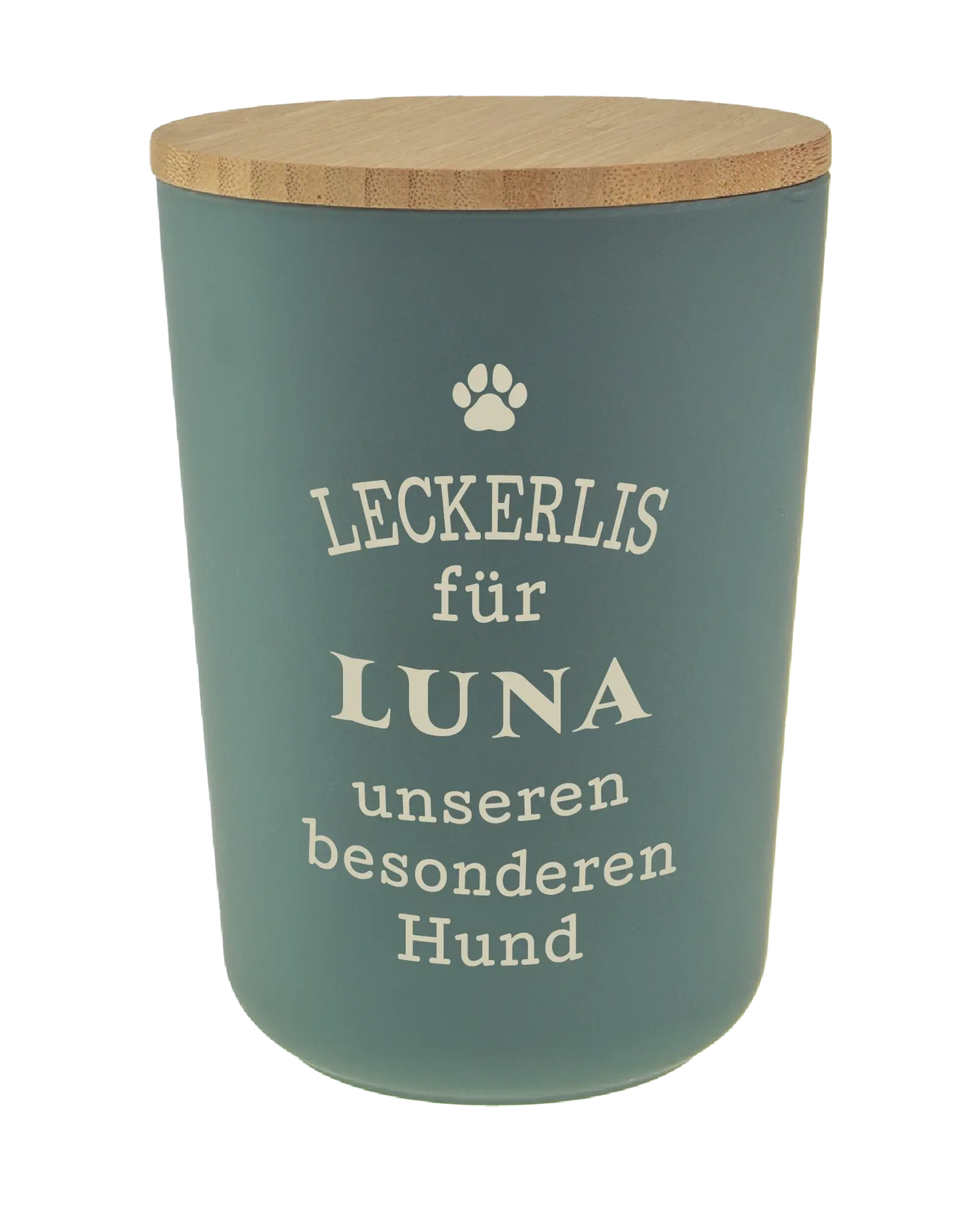 Personalisierte Vorratsdose für Hundeleckerlis mit Namen und Sprüchen