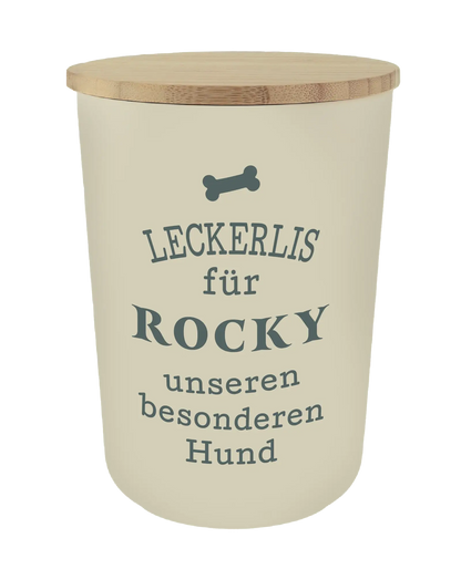 Personalisierte Vorratsdose für Hundeleckerlis mit Namen und Sprüchen