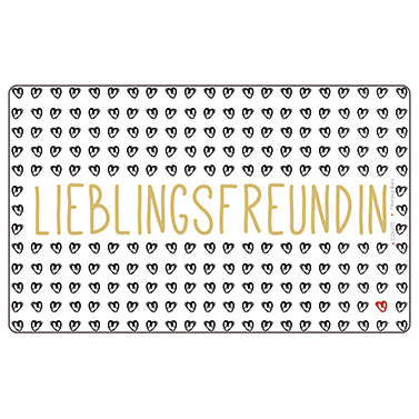 Brettchen in weiß/schwarz/gold, vielen kleinen Herzchen und Schriftzug "Lieblingsfreundin"